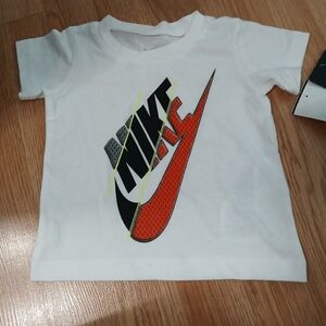Nike Kids White Tee with Orange and Black Graphic